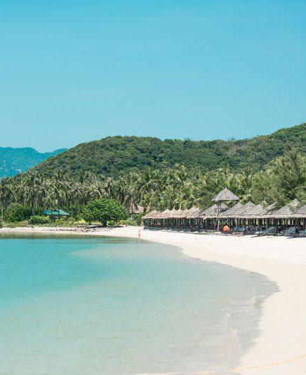 Пляж с белым песком и пальмами на Чамских островах, Дананг — идеальное место для отдыха и купания во Вьетнаме